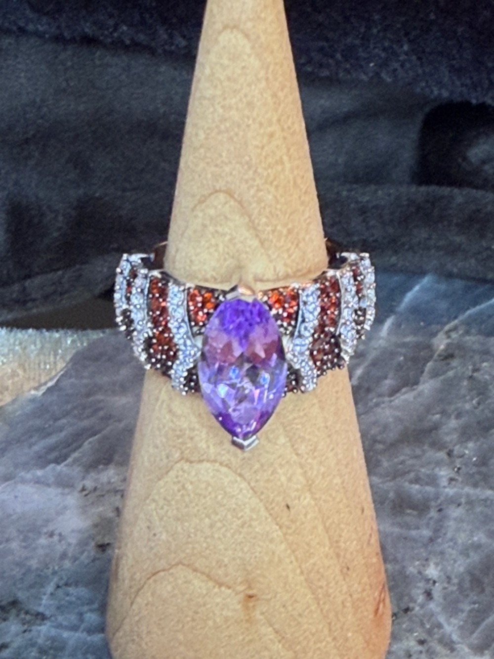 Moroccan Amethyst, Garnet & Zircon Celestial Elegance Ring Platinum over 6 - Picture 5 of 11